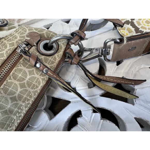 FOSSIL KEYPER Canvas & Leather LINEN / TAN / LEMON Crossbody Messenger Bag - Picture 12 of 14